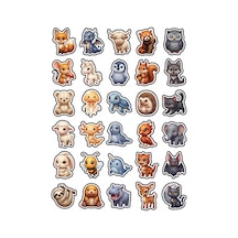 30 Adet 3d Chibi Sevimli Hayvan Sticker Seti - Laptop Defter Telefon İçin Estetik Paket Çok Renkli