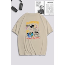 Unisex Kadın Erkek Travis Scott Highest Özel Tasarım Baskılı Oversize T-shirt Bej Mck0150 Bej