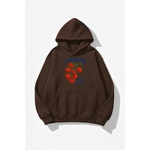 Uyguntarz Unisex Yumuşak Dokulu İl Pomodoro Roma Italia Baskılı Tasarım Oversize 3 İplik Hoodie Sweatshirt Kahverengi