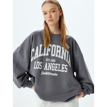 Koton Oversize Sweatshirt Kolej Baskılı Bisiklet Yaka Uzun Kollu Antrasit 5wal10008ık Antrasit