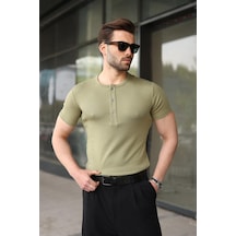 Madmext Mint Yeşili Yarım Düğmeli Slim Fit Erkek Tişört E7186