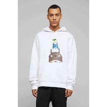 Komşum My Neighbor Totoro Baskılı Beyaz Erkek Örme Kapşonlu Sweat (531043290)