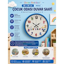 36 Cm Mavi Çocuk Odası Duvar Saati Çocuk Odası Renkli Rakamlı 57454065