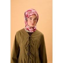 Silk Home Organik Pamuk İpek Eşarp Su Yeşili-pembe-çilek Kırmızısı Desenli Kaymaz Tok Duruşlu 90x90 Çok Renkli