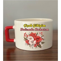 Çiçek Gibiyim Dalımda Rahatım Fincan Kupa Bardak - Seramik Çay, Kahve Hediyelik Bardağı Beyaz