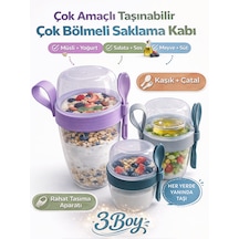 Beylini 3 Lü Set Taşınabilir Kaşık+çatal Kapaklı Yoğurt Müsli Granola Yemek Diyet Saklama Kabı Take And Go Bardak Kahvaltı Salata Hazırla Çık Çok renkli