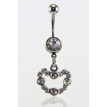 Tdgr00345 Beyaz Taşlı Kalp Göbek Piercing K2 Çok Renkli