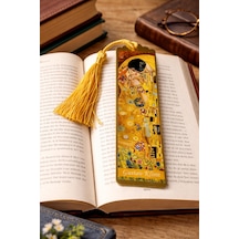 Sanatsal Tablo Temalı Metal Kitap Ayracı Gustav Klimt Öpücük