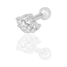 Gümüş Rodyumlu Zirkon Taşlı Tragus Helix Piercing Küpe Gümüş