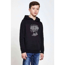 Tshirthane My Best Friend Baskılı Unisex Çocuk Kapüşonlu Siyah Sweatshirt Siyah