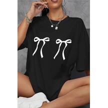 Tarzsokak Unisex Erkek/kadın Kurdele Renkli Özel Baskılı Oversize Pamuklu Bisiklet Yaka T-shirt Siyah