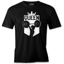Queen Logo With A Woman Holding Weights Siyah Erkek Tshirt 001