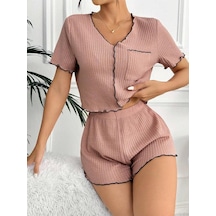 Bella Notte Gül Kurusu Pamuklu Özel Örme Kumaş Pijama Takımı Pembe
