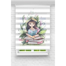 Perdeoutlet38 Baskılı Renkli Kitap Okuyan Kız Dijital Baskılı Zebra Perde-cocuk Odası-stor Perde Model:pz-2585 Çok Renkli