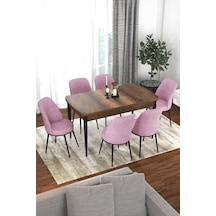 Canisa Kor Serisi 70x114 Açılabilir Mutfak Masası Takımı Barok Desen Masa 6 Pembe Sandalye Masa Barok Sandalyeler Pembe