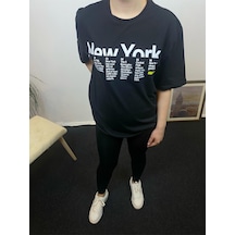 Kadın Bisiklet Yaka Oversize Kalıp New York Baskılı Tişort Spr24tsk112 Black