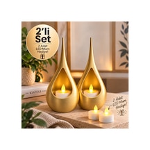 2 Li Dekoratif Mumluk Seti Modern Teardrop Tasarım, 2 Adet Led Mum Hediyeli, Şık Ev Dekorasyonu - Pembe Açık 66982815