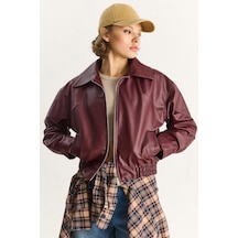 Shade Kadın Oversize Belli Lastikli Suni Deri Bomber Ceket 3128 60283558 - Bordo
