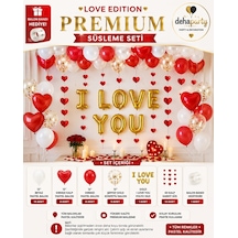 I Love You Yazısı 32 Adet Kırmızı Beyaz Kalp Balon Parti Konsepti Doğum Günü Seti Süs Evlilik Teklifi Sevgililer Günü Romantik Oda Süsleme Seti Çok Renkli