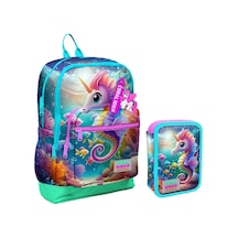 Coral High Su Yeşili Denizatı Kız Çocuk Okul Çantası Ve Organizer Kalemlik Seti 23772 11144 Su Yeşili