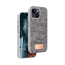Onegif Apple iPhone Uyumlu iPhone 15 Bright Simli Kapak - Gümüş Renkli