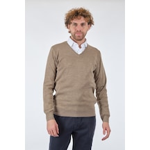 De Blasıo V Yaka Uzun Kollu Bej-Melanj Erkek Kazak 222340020 Bej Melanj