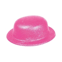 Pembe Renk Simli Melon Yuvarlak Parti Şapkası 24x26 Cm Standart