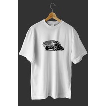 Noıssey -wed Hoplamalı Tasarım Baskılı Oversize T-shirt Tişört Beyaz