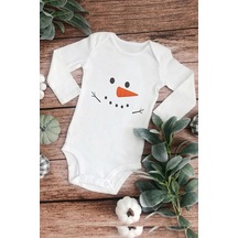 Hediyenza Kardan Adam Özel Tasarım Bebek Zıbın Pamuklu Çıtçıtlı Body Beyaz