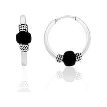 925 Ayar Gümüş Oniks Taşlı 13 Mm Halka Küpe Modeli St251