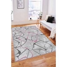 Pembe Geometrik Kaymaz Taban Makinede Yıkanabilir Halı Lk001n11