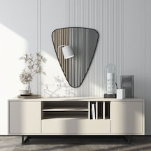 50x64 Cm Modern Asimetrik Duvar Aynası Siyah Çerçeveli Dekoratif Banyo Ve Salon Aynası Siyah
