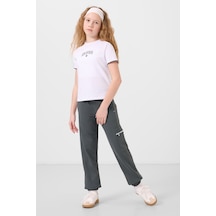 Tommylife Beyaz-haki O Yaka Baskılı Lastik Paça Kargo Cepli Kız Çocuk Eşofman Takım - 75173 Beyaz/haki Beyaz - Haki