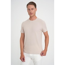 Comfort Fit Bisiklet Yaka Fitilli Kısa Kol Bej Tişört Ts 912 Bej