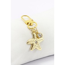 Taşlı Yıldız Tek Taş Gold Renkli Klipsli Cüzdan Süsü Charm Çanta