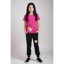 Panios Kids Smile Baskılı Kız Çocuk Tişört Ve Eşofman Alt-üst Takım Fuşya