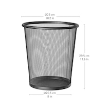 Mesh 699768 Kağıt Sepeti File Çöp Kovası Siyah Ofis Çelik, Siyah 12 L Kapasite 26,5 X 29,5 Cm