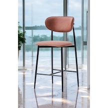 Hanev Serisi 1 Adet 75 Cm Krem Ada Mutfak Bar Sandalyesi Gold Kaplama Metal Ayak Kiremit Sandalye - Siyah Ayak Kiremit