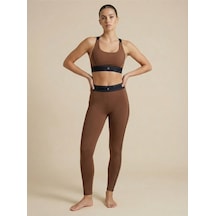Sculpt Set Yüksek Bel Toparlayıcı Tayt & Destekleyici Spor Sütyeni Pilates Yoga Takımı Kahverengi