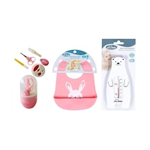 Bebek Bakim Seti Tırnak Bakım Seti+silikon Önlük+banyo Derece Pembe Beyaz 502-01-25