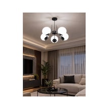 Aura Modern Tasarımlı 5'li Siyah Renkli Beyaz Camlı Salon, Mutfak, Oturma Odası Avizesi