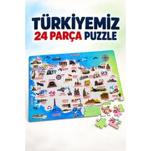 Türkiyemiz 24 Parça Eğitici Puzzle 68 48 Cm Türkiye Haritası Ve Şehirlerin Simgeleri Puzzle