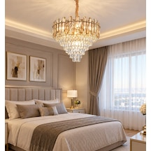 Kristal Taşlı 50 Cm Avize Açık Sarı