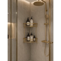 Pirinç 2 Katlı Duş Köşeliği/düzenleyici Mat Gold