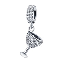 Fubena Taşlı Kadeh Bardak Sallantılı Charm Gümüş