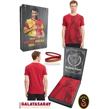 Galatasaray Lisanslı Aslan Baskılı T-shirt + Bileklik Set Ahşap Kutulu 105 Kırmızı