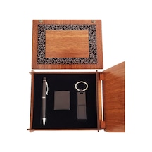 Himarry Ahşap Kutulu Siyah Kalem Anahtarlık Ve Mat Çakmak Seti