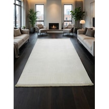 Dinar Armoni Saçaklı Kaymaz Tabanlı Kesme Kabartmalı Yıkanabilir Salon Koridor Halı Yolluk Krem