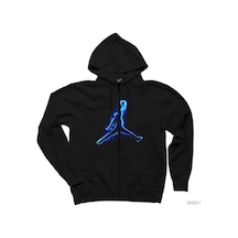 Air Jordan Blue Neon Siyah Fermuarlı Kapşonlu Sweatshirt