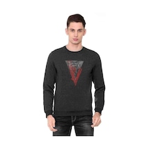 Vikings V Logo Baskılı Füme Antrasit Erkek Örme Sweatshirt